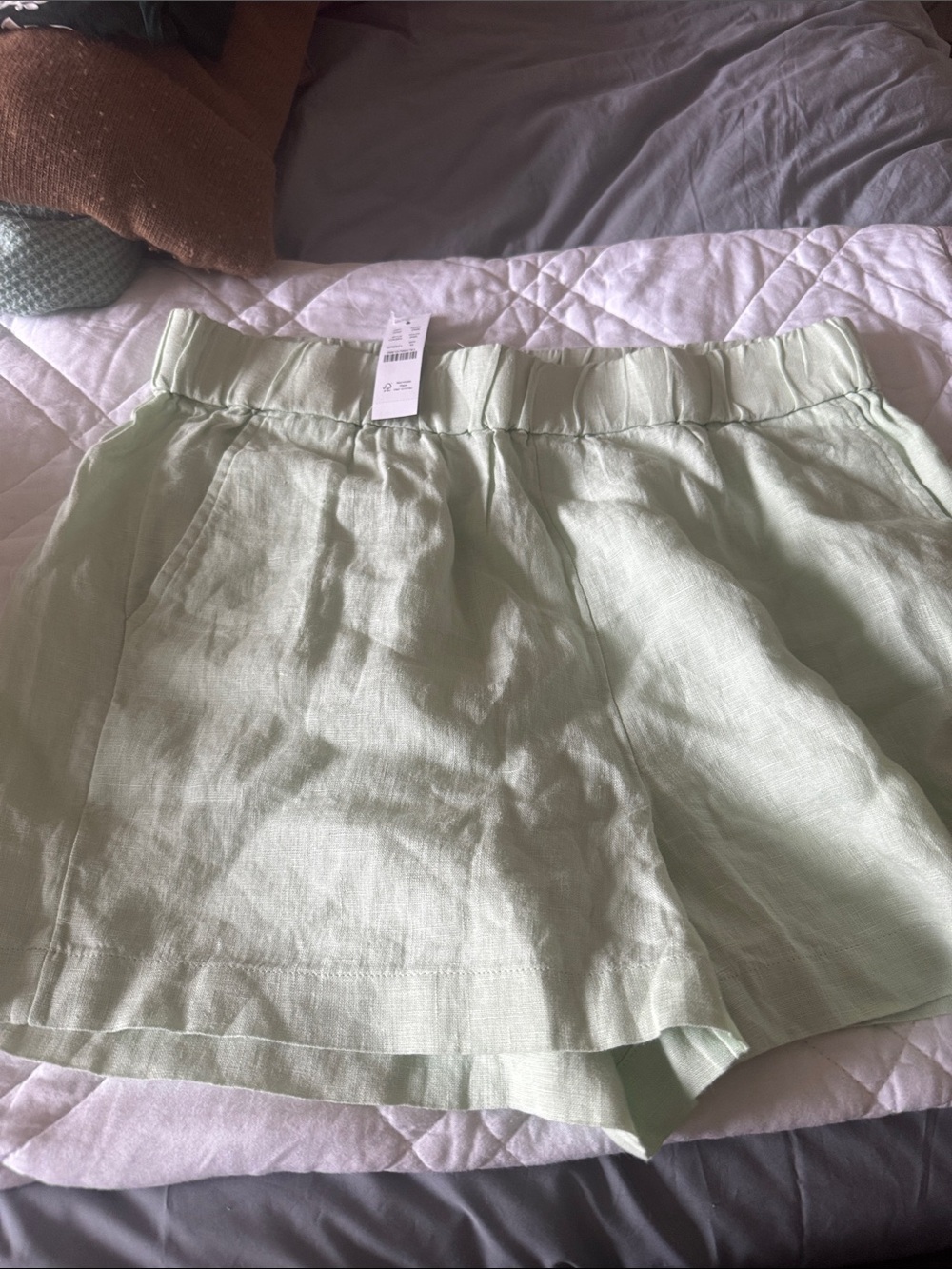 J. Crew Pale Mint Linen-Blend Elastic Waist Shorts
